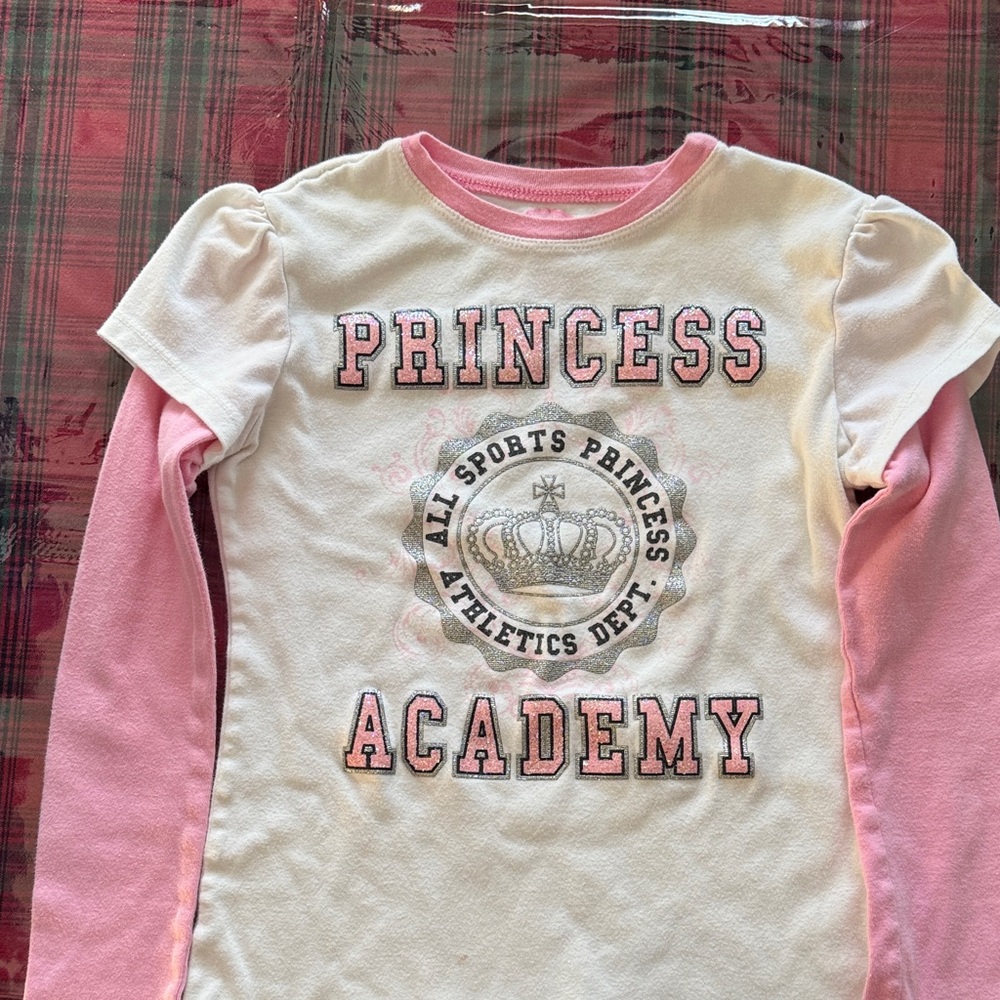 Arizona Jean Company Pink and White Princess Academy Long Sleeve Tee, tiny mark